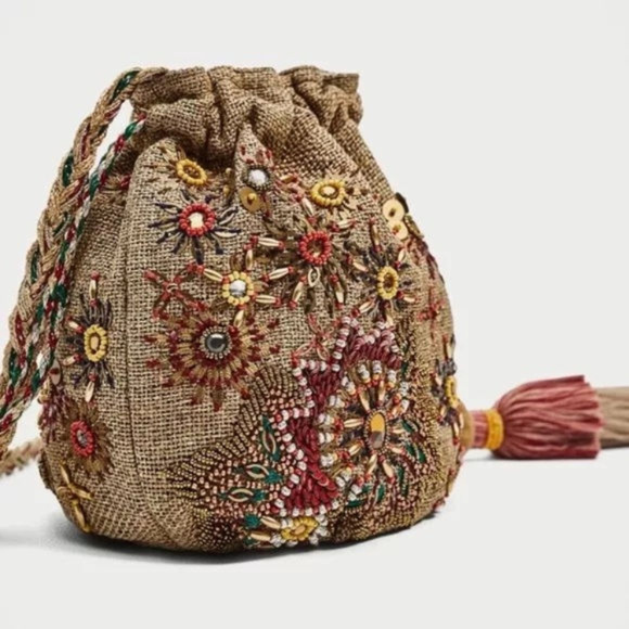 Zara beaded bucket jute tassel mini crossbody bag - Picture 5 of 8